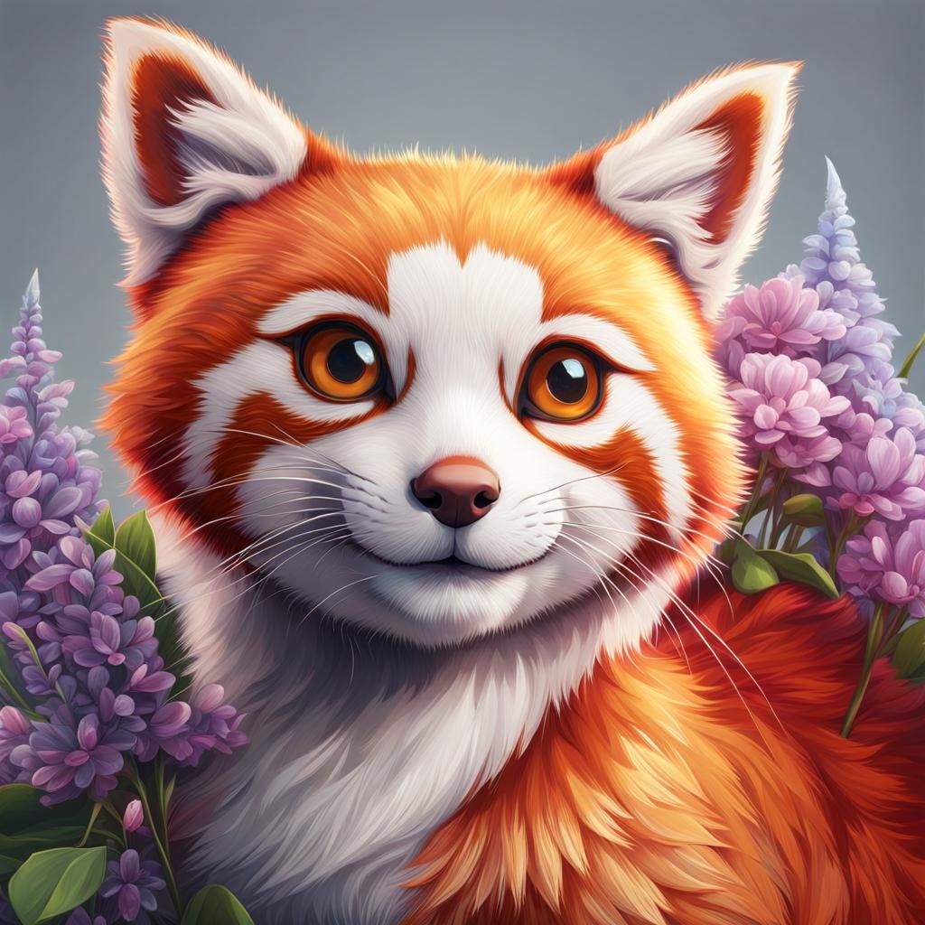Red Panda Cat Hybrid in Detailed Matte Painting