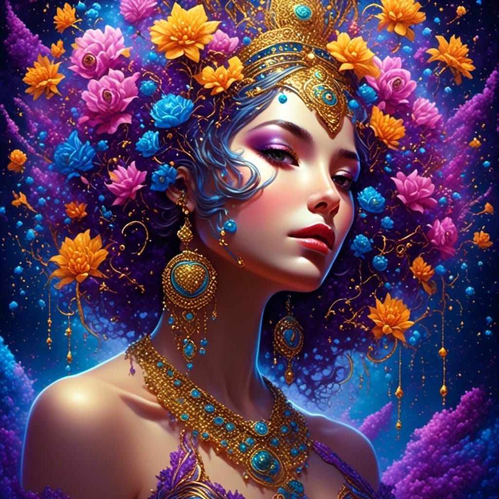 Glowing Floral World with Heart Planets