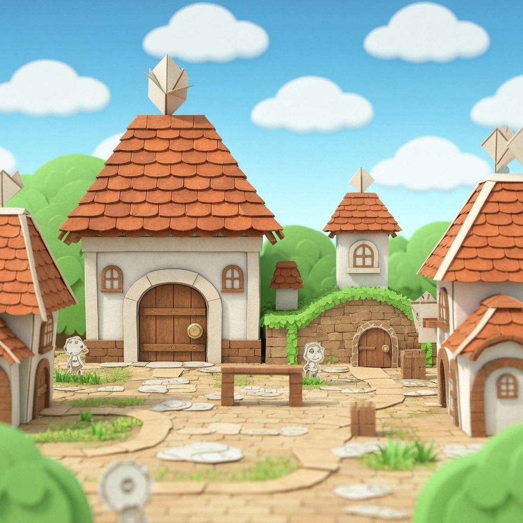 Papercraft Rogueport Town in Origami Style