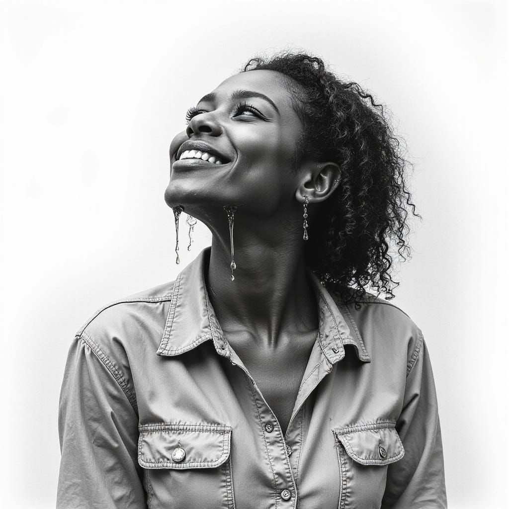 Graphite Sketch of a Woman with Water Streams