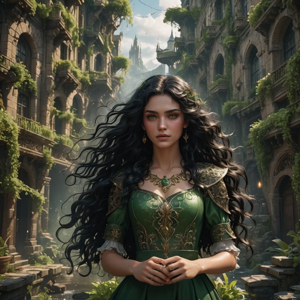 Girl with Wavy Hair, Detailed Fantasy Concept Art