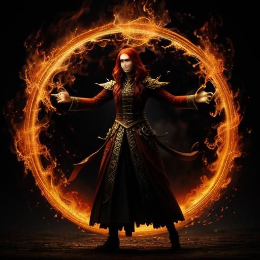 Fire Elementalist Practicing Magic in a Circle