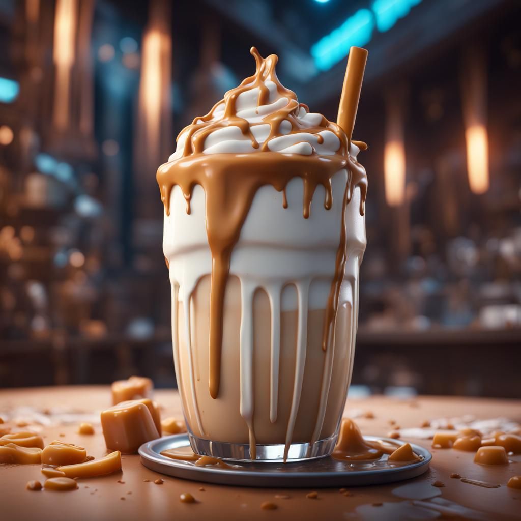 Delicious Caramel Milkshake: Detailed Matte Painting