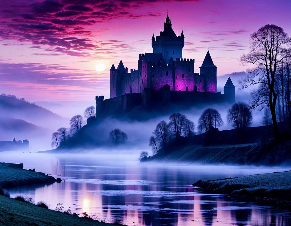 Castle Ruin Illuminated by Vibrant Morning Light