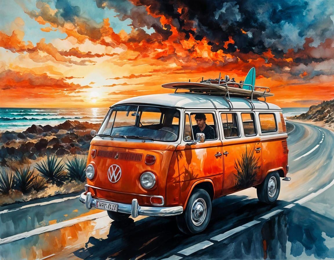Burnt Orange Westfalia Van on Ocean Road