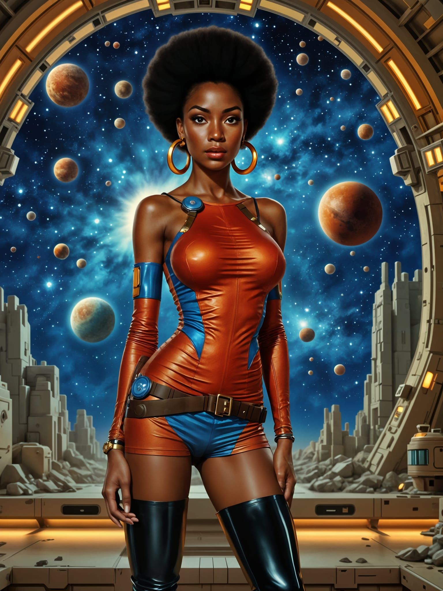 Sultry Space Age Goddess in Retro Mod Attire