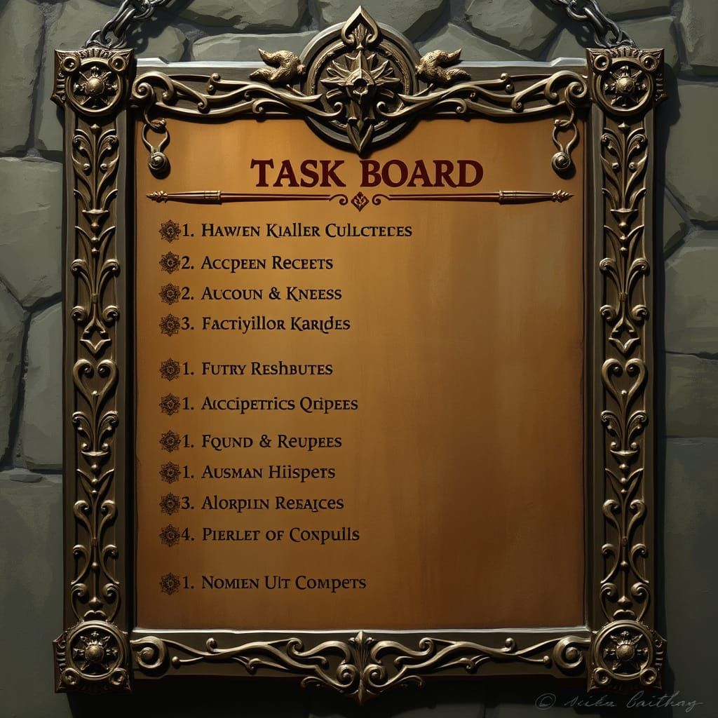 Medieval Guild Task Board in Retro-Futuristic Style