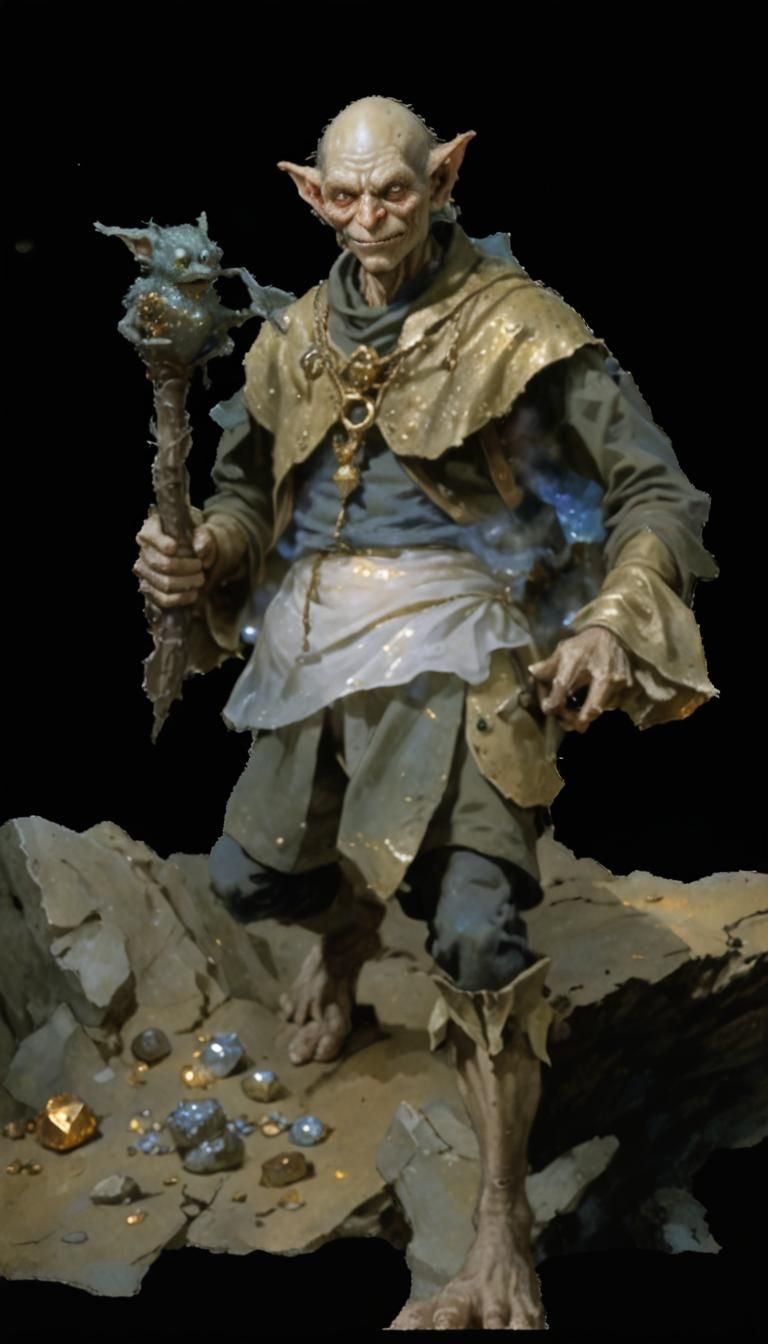Mischievous Goblin in a Treasure Cave: Fantasy Art