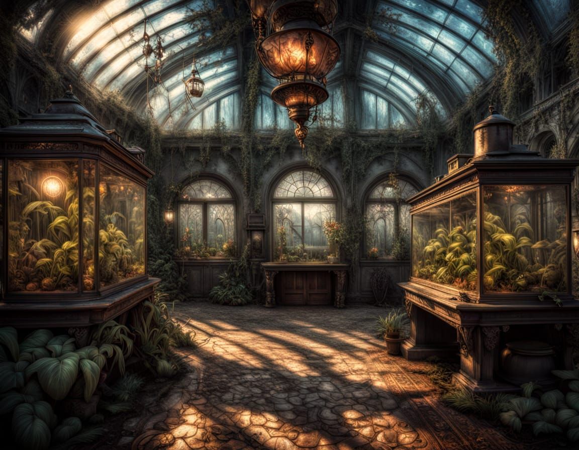 Victorian Greenhouse of Carnivorous Plants in Steampunk Styl...