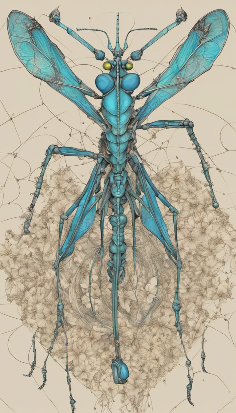 Praying Mantis in Quantum Zentangle Art