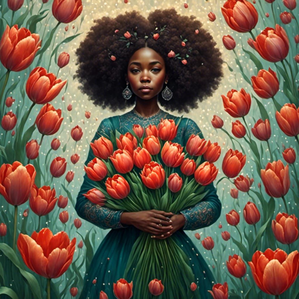 Woman with Tulips in Dayglow Elemental Style