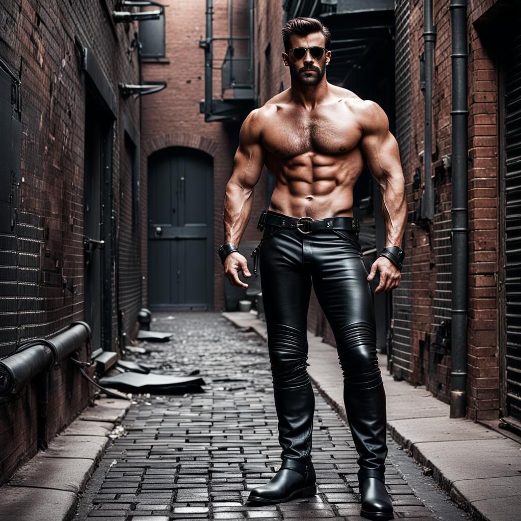 Leather Clad Man in Dark Alley, Tom of Finland Style
