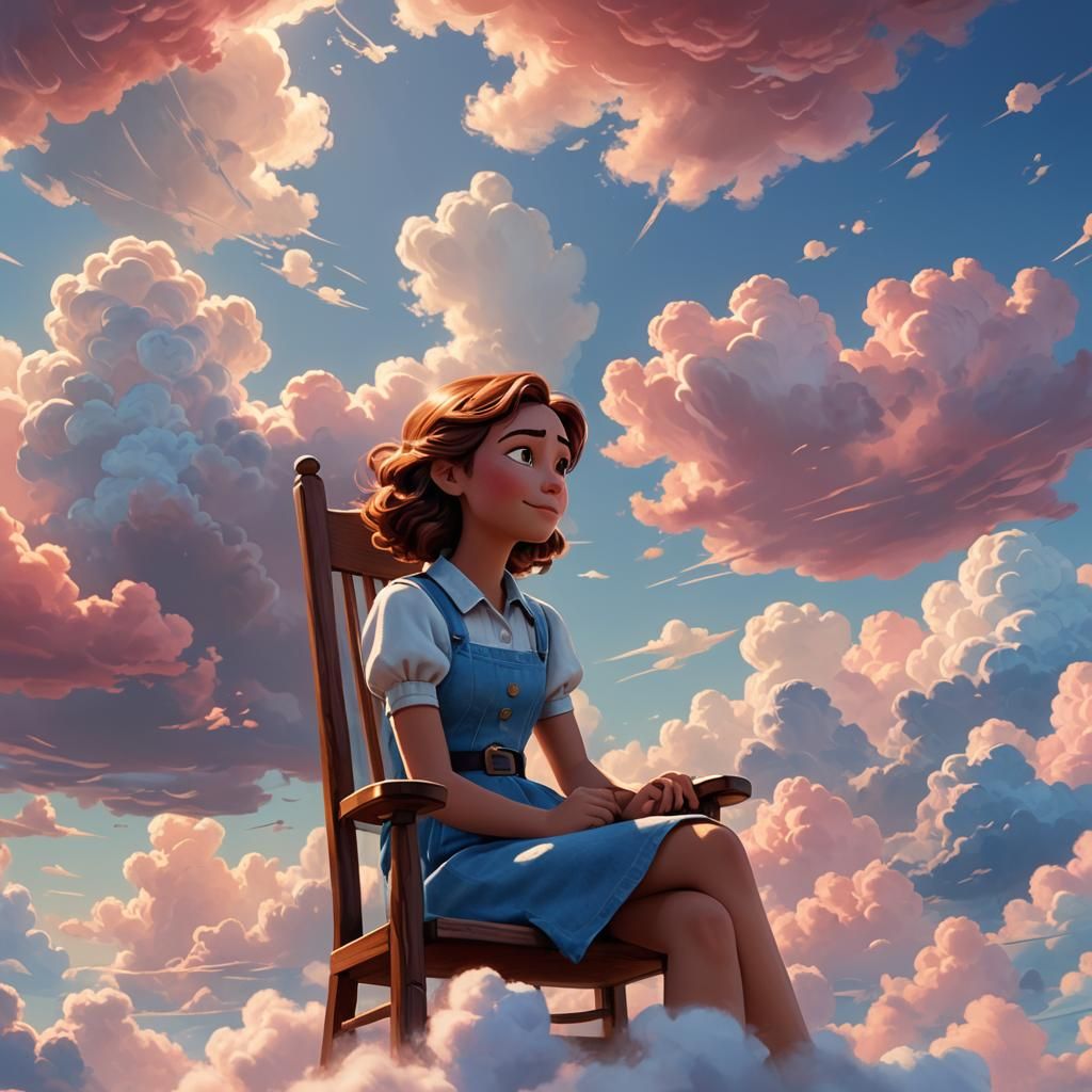 Girl in Clouds: Pixar-Style 3D Digital Art
