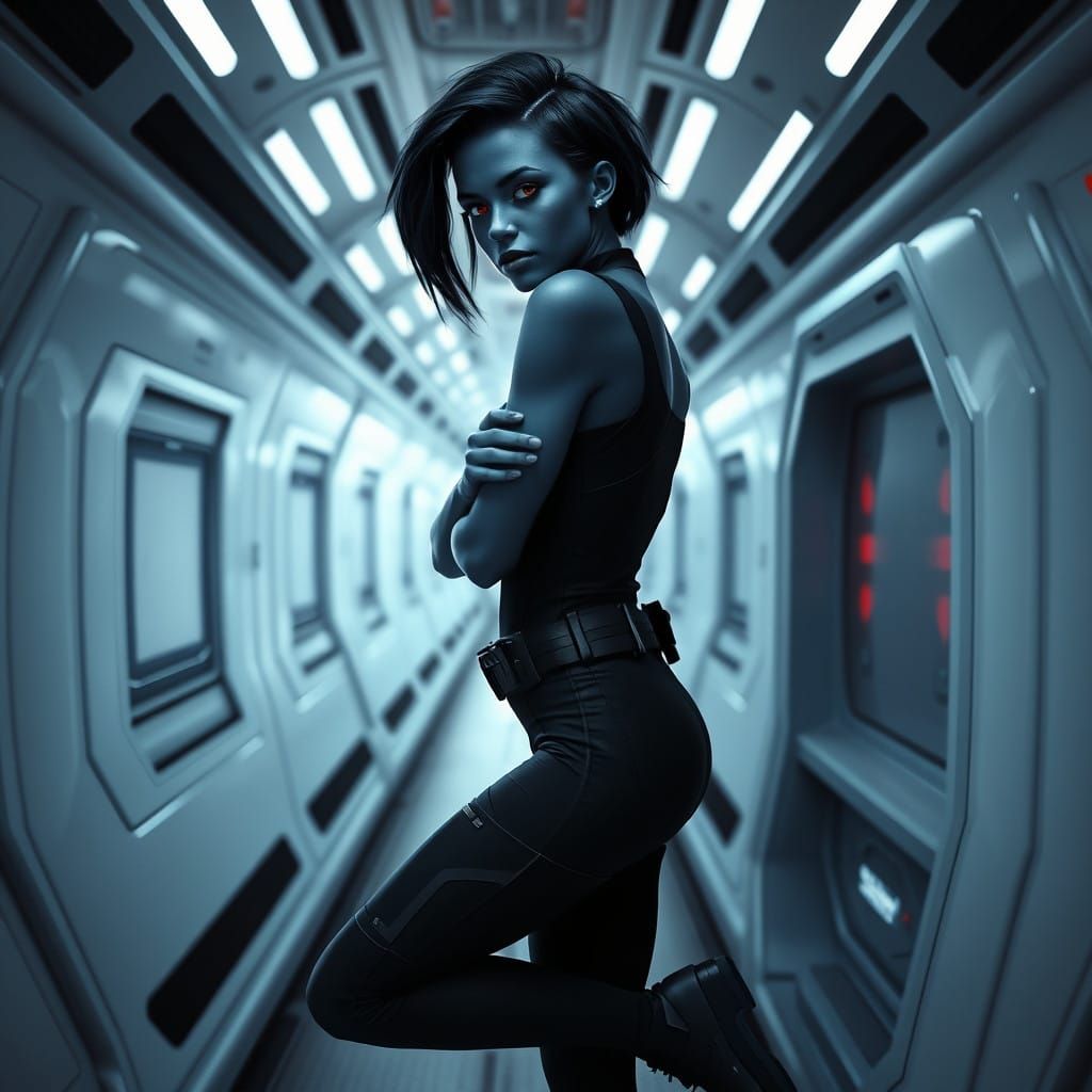 A Dark Blue Alien Assassin in a Star Wars Space Ship