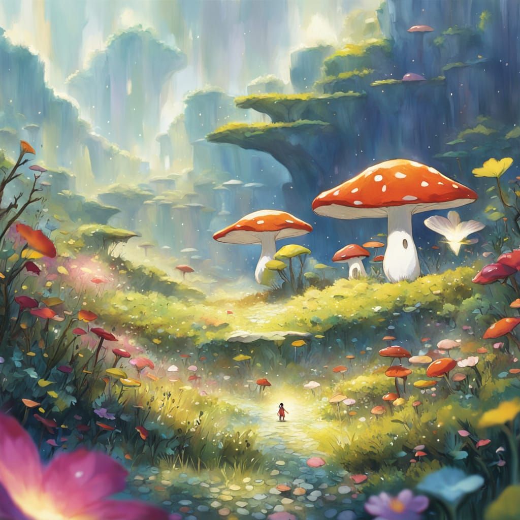 Whimsical Anime Creatures Gather on Flower Field