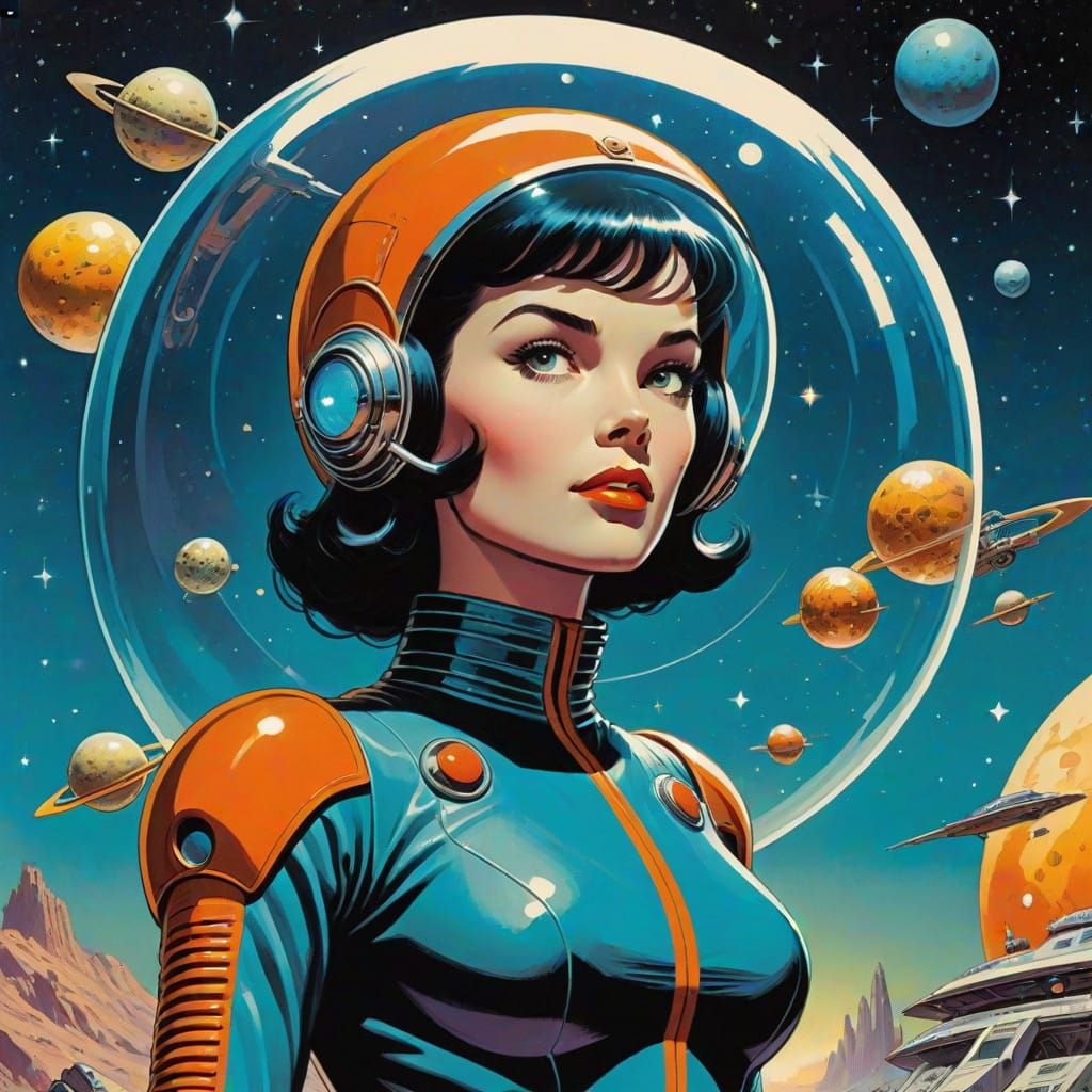 Retro-Futuristic Star Creatures in Cosmic Backdrop