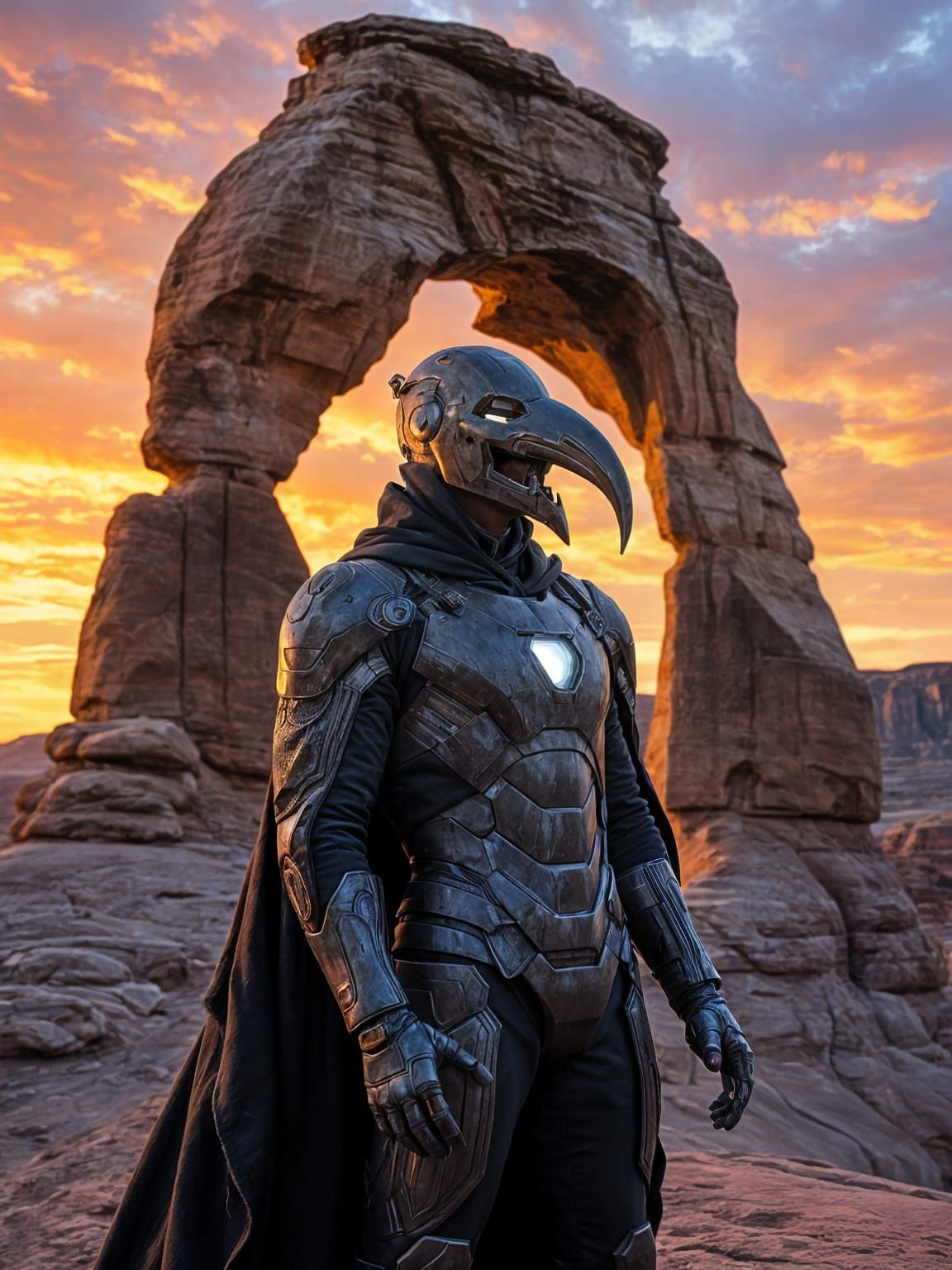 Iron Man as a Plague Doctor by the Delicate Arch