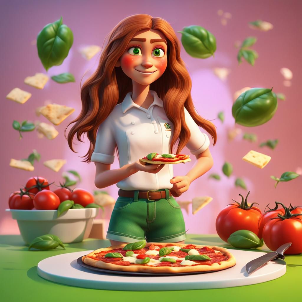 Woman Slicing Pizza: 3D Digital Art