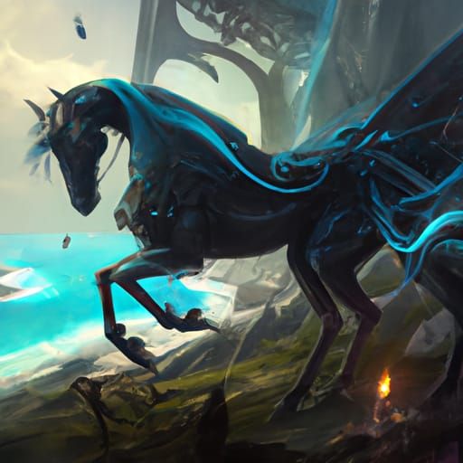 Majestic Black Horse in Dark Fantasy Style