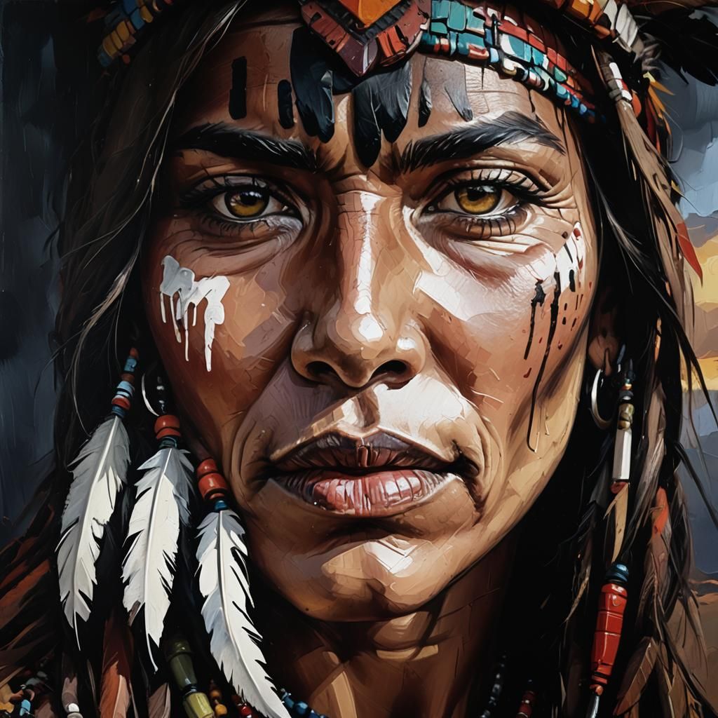 Apache Woman Portrait in Fauvist Painting Style