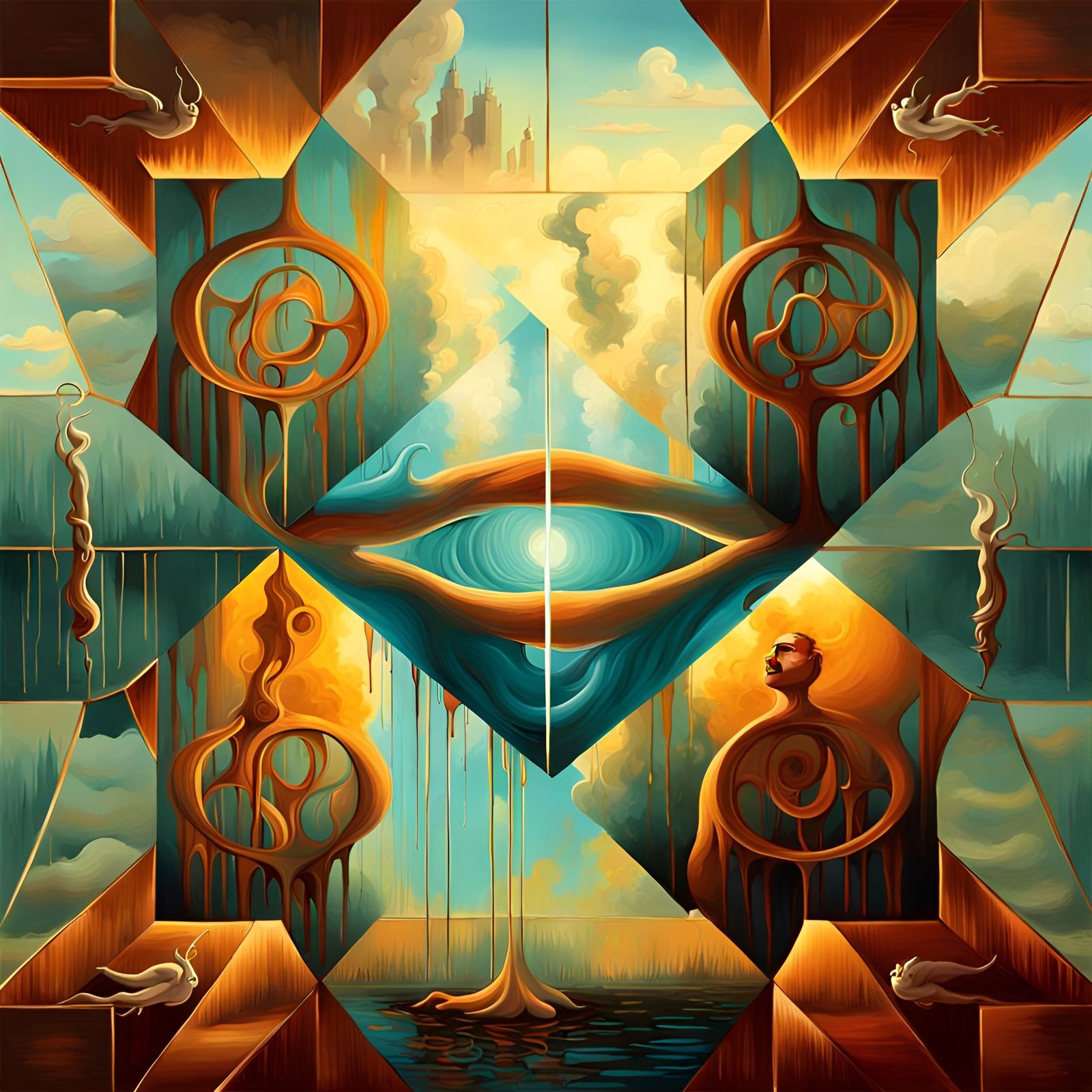 Surreal Melting Elements in a Window as Oil Painting