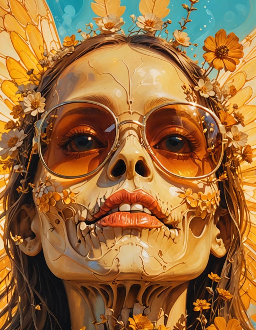 Skeleton Fairy in Floral Bloom: Surrealist Mixed Media