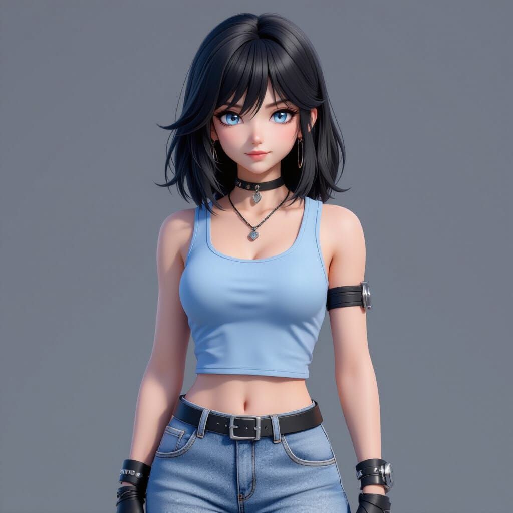 Anime Girl with Silver Eyes in 3D Art Style