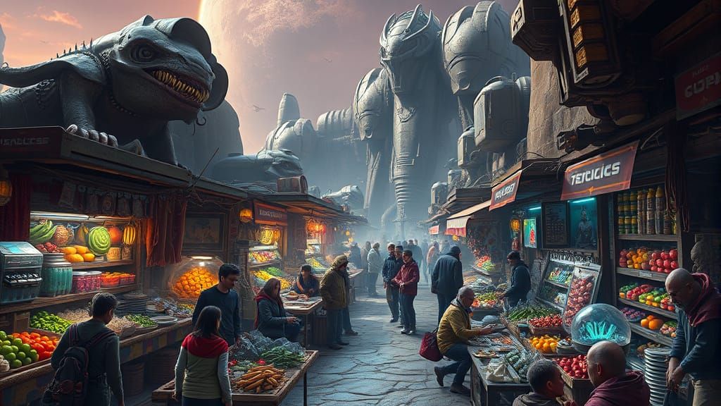 Exotic Alien Marketplace on a Distant Planet