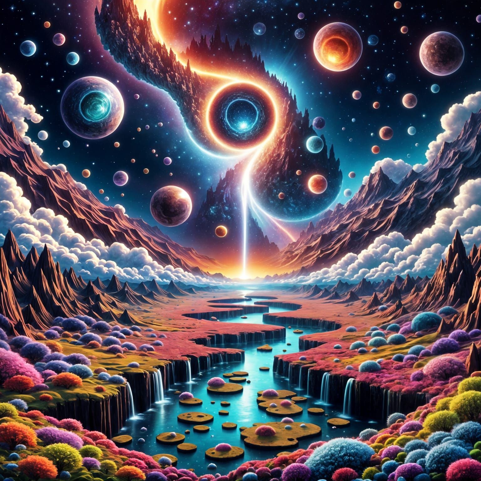 Surreal Floating Islands in Cosmic Sky