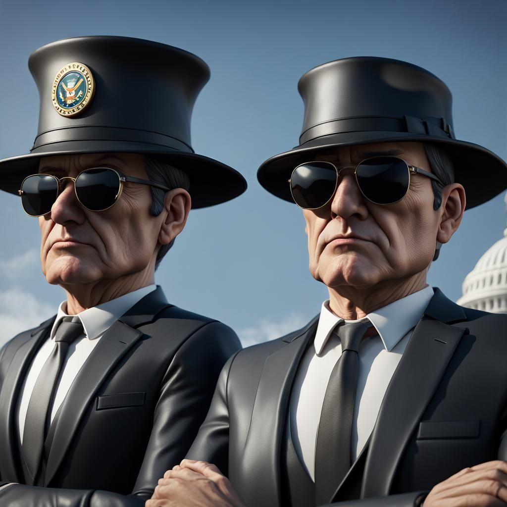 Whimsical FBI Agents in 3D Game Cinematic Style