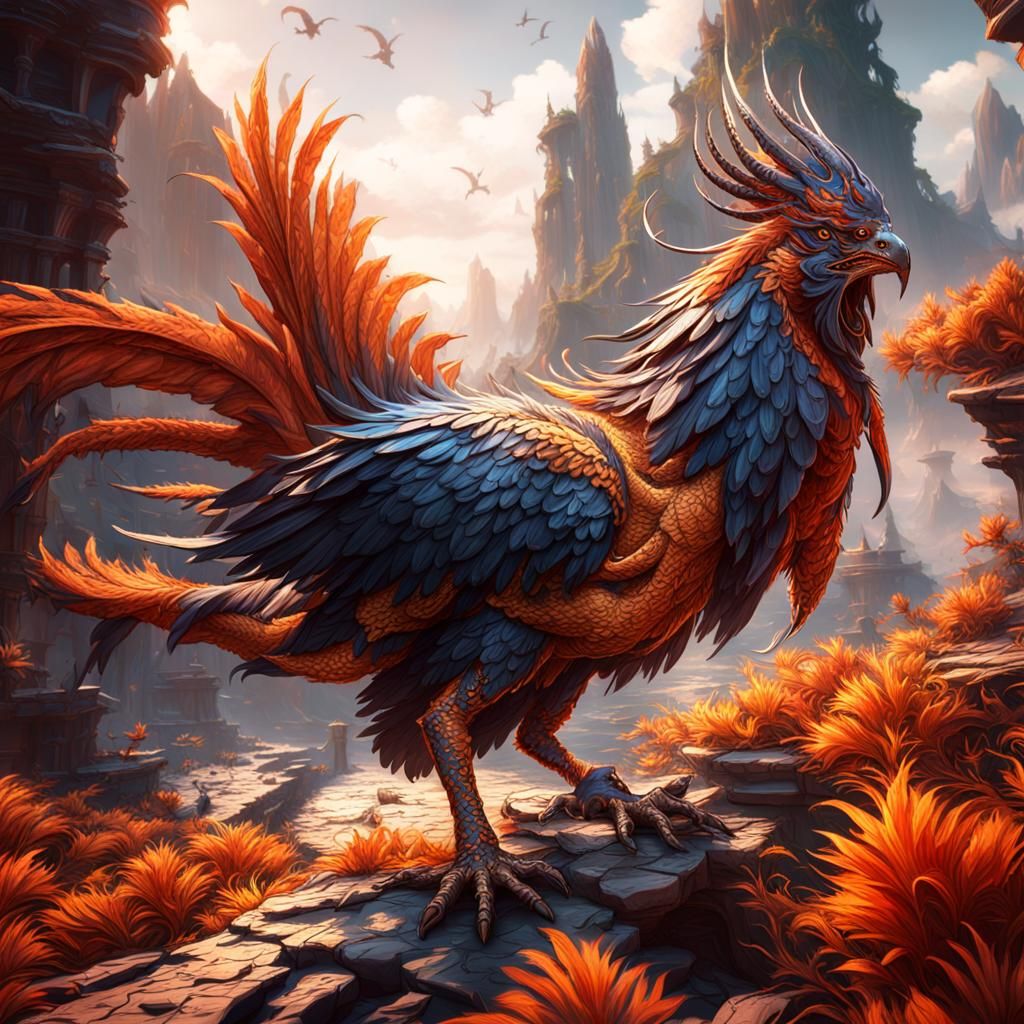 Fierce Cockatrice in High Fantasy Style