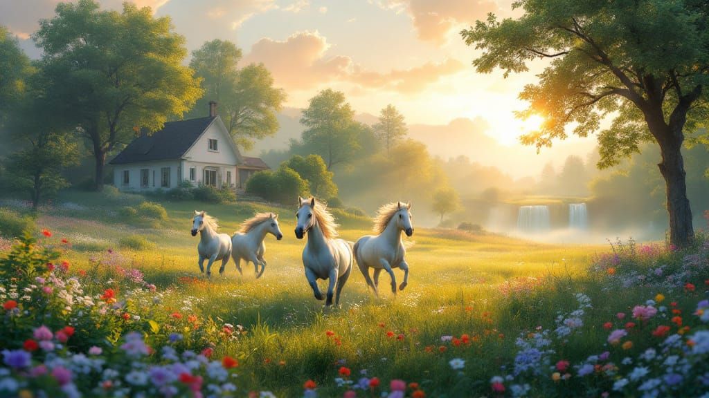 Enchanted Summer Meadow Landscape in Digital Painting Style