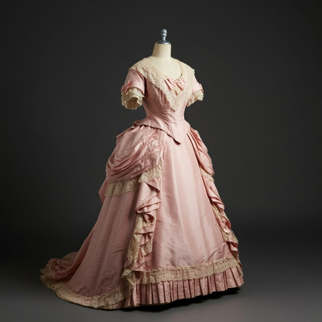 Elegant Victorian Ball Gown on Antique Dress Form
