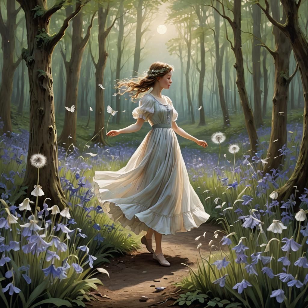 Enchanting Fairy in Bluebell Forest Folk Art