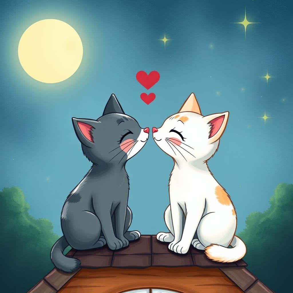 Cats in Love Under the Moonlight