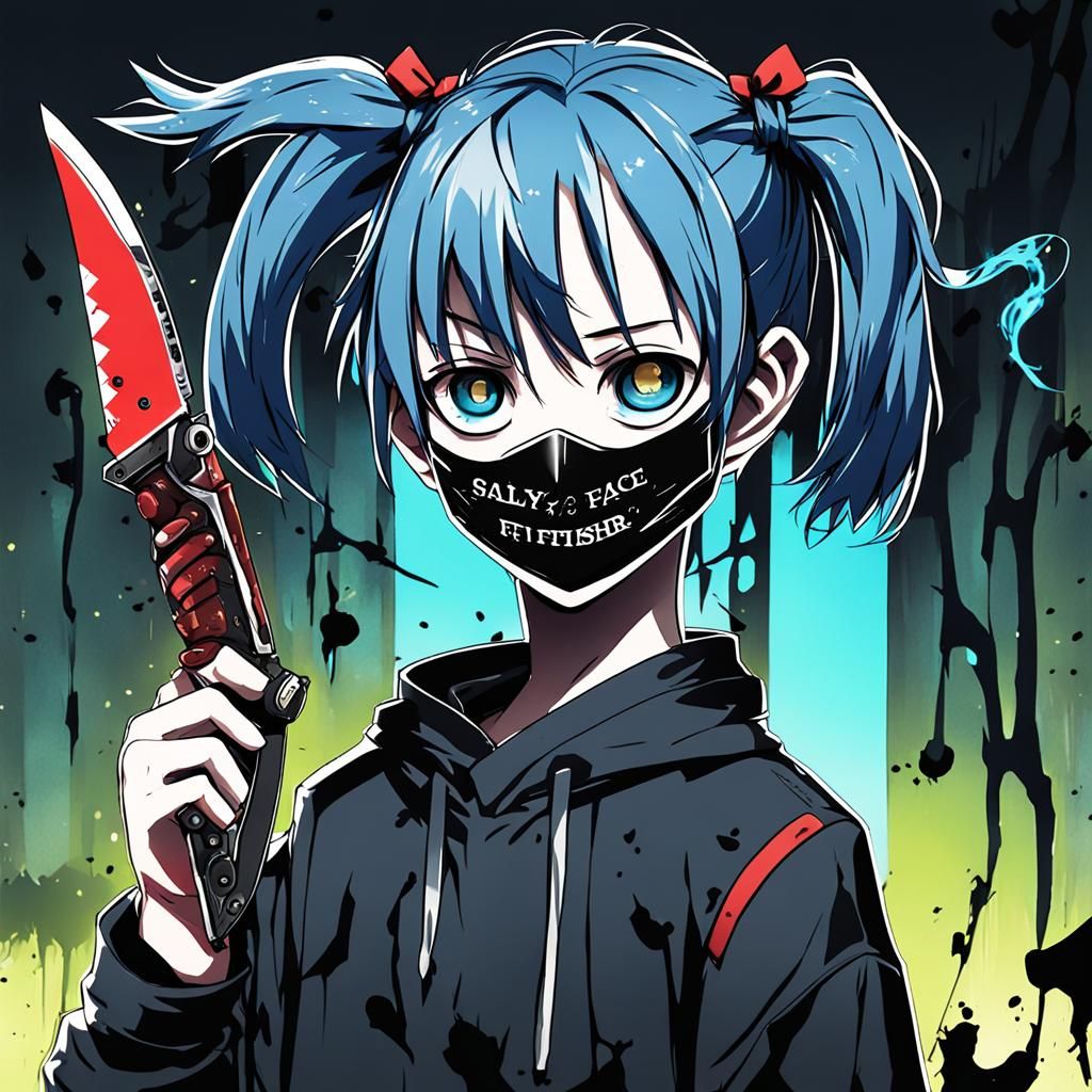 Sally Face Character with Mask and Knife in Anime Style