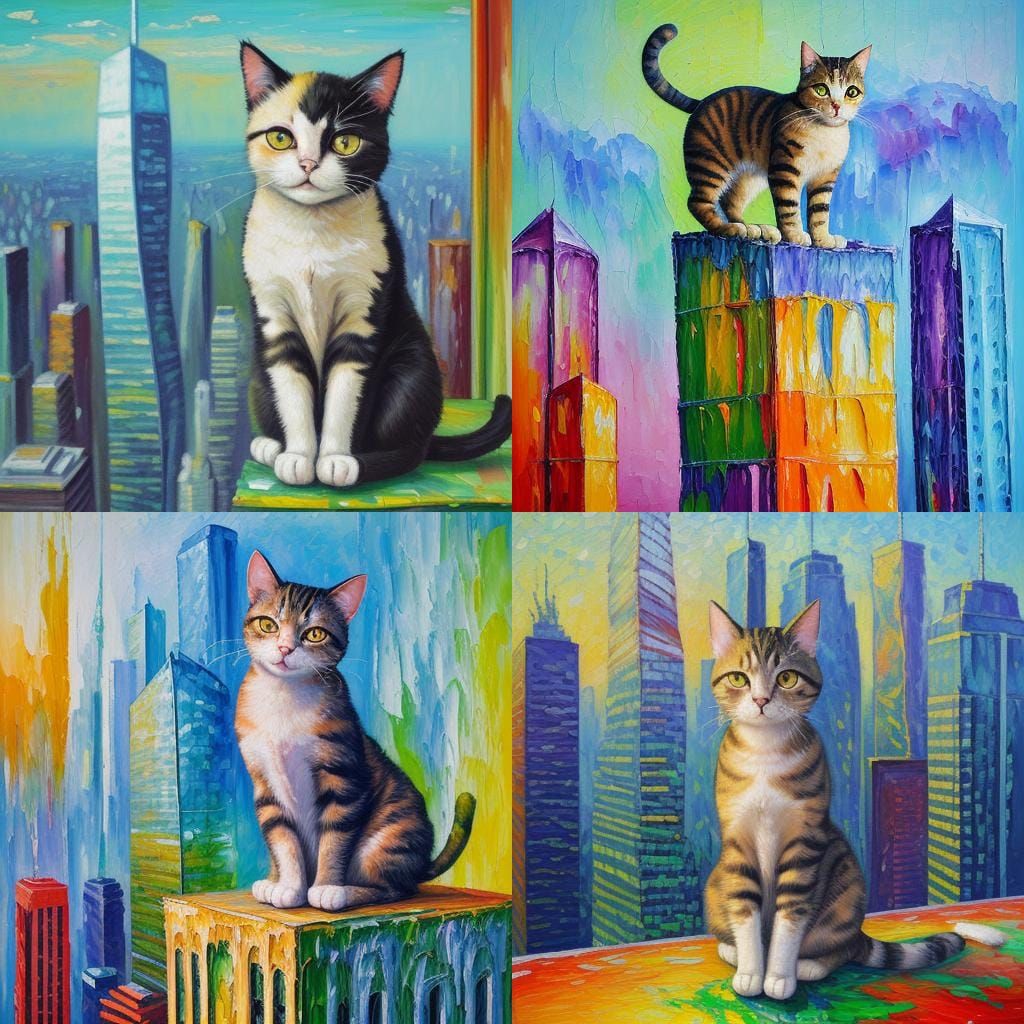 Cat on Skyscraper as Impasto Oil Painting