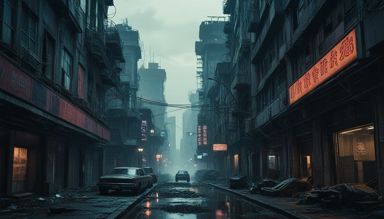 Gritty Cyberpunk Metropolis in Ruin