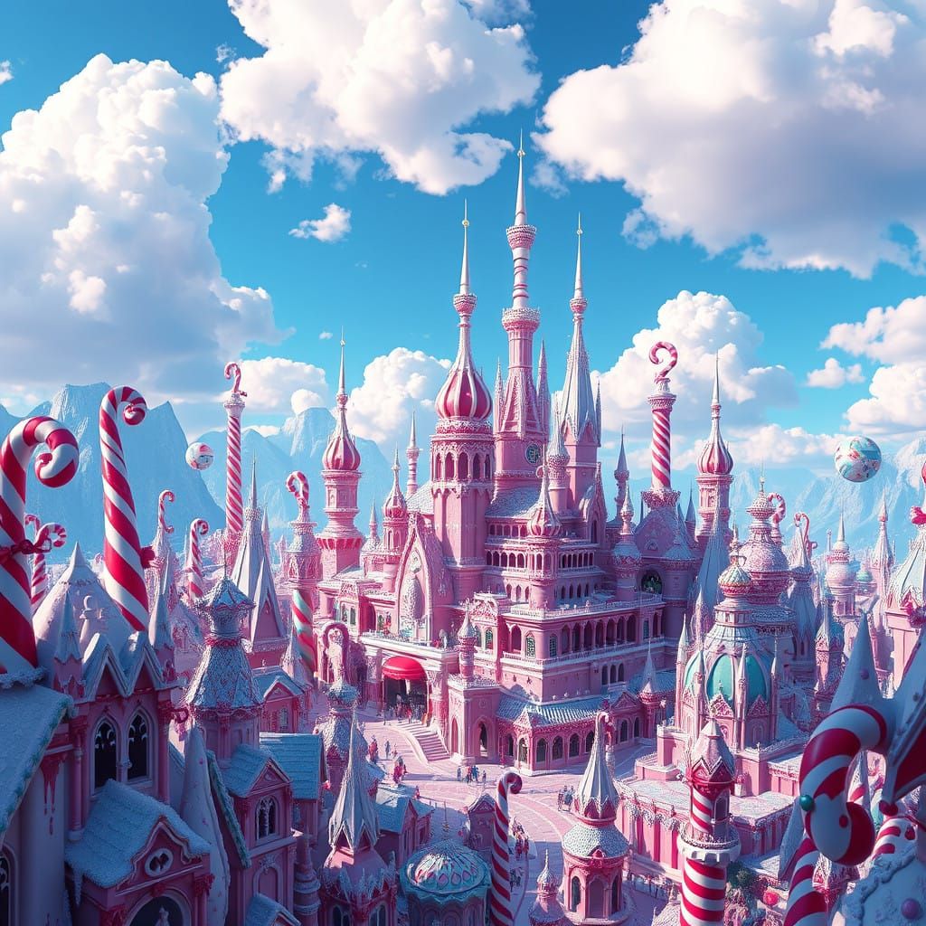 Surreal Candy Cane Metropolis in Vibrant, Gradated Light