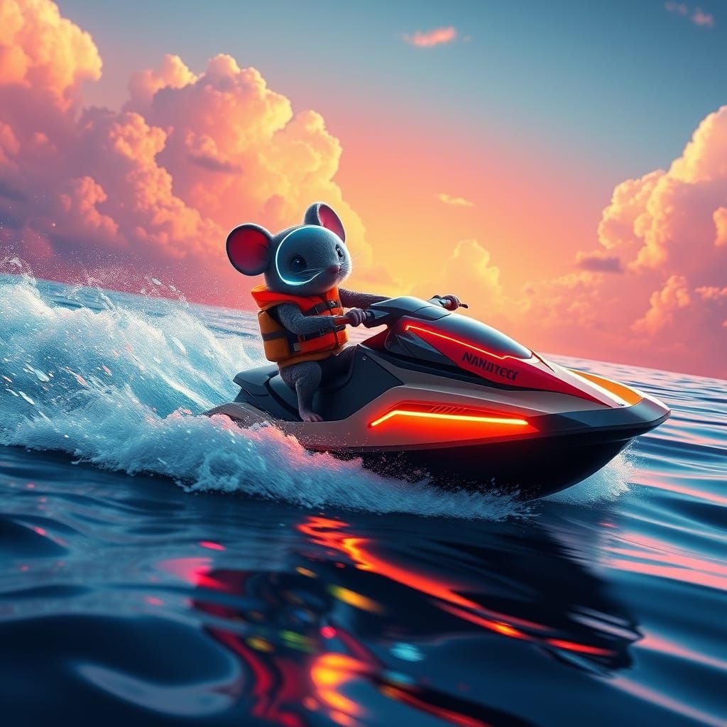 Mouse in Futuristic Jet Ski Ride