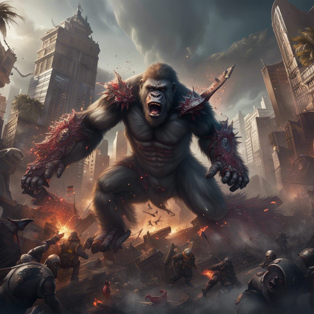 Mutant Gorilla vs Templar Warrior in Destroyed City