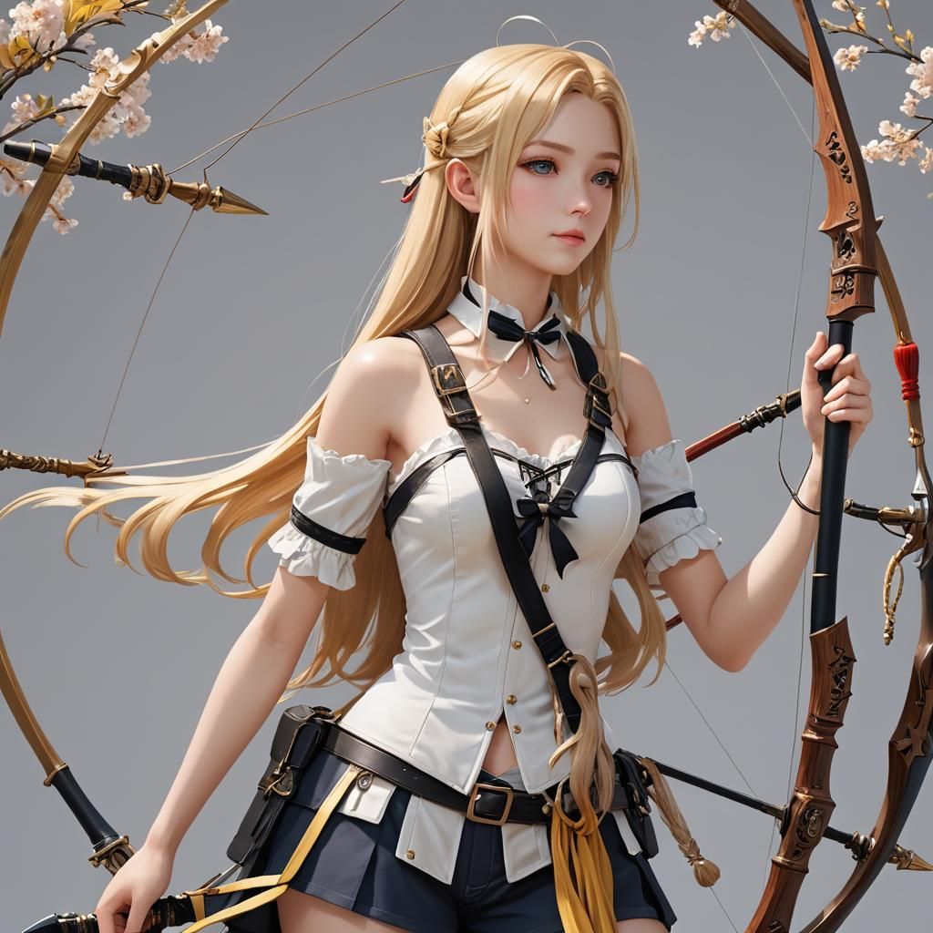 Anime Style Girl with Harpoon and Bow