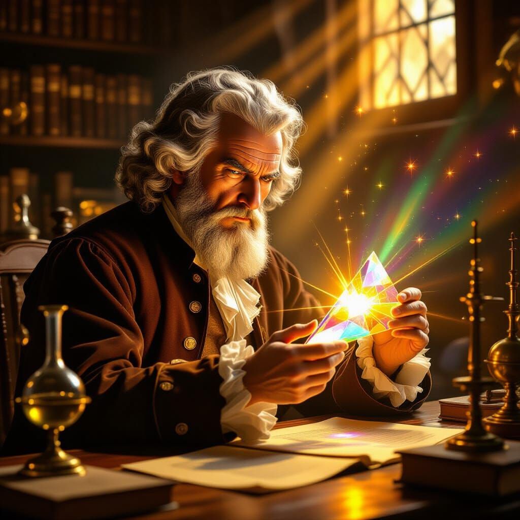 Isaac Newton Studies Light Through Prism