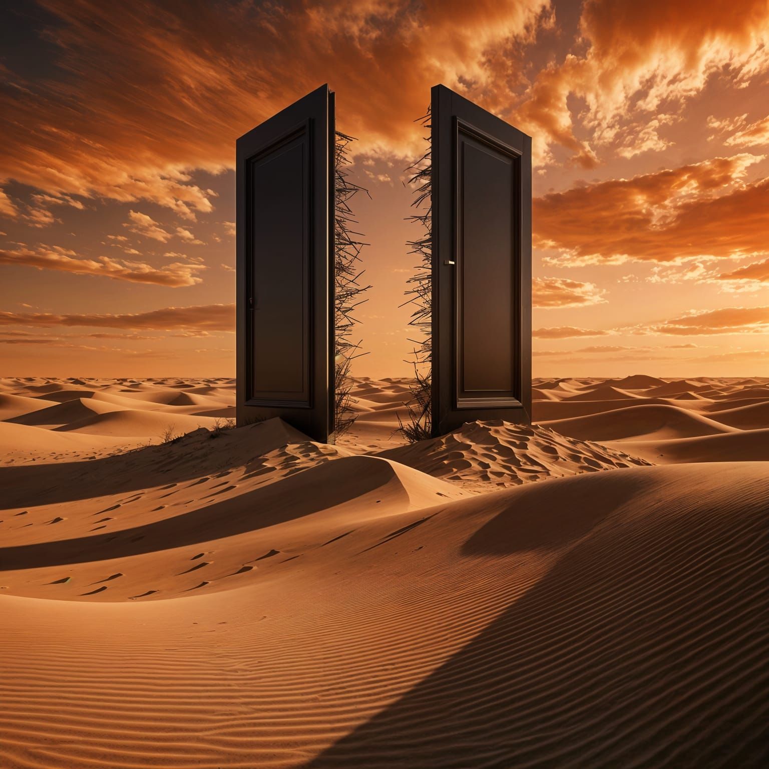 Surreal Saharan Desert with Ominous Black Portal