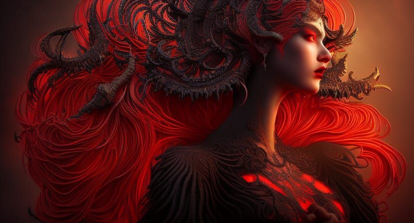 Elaborate Hell Princess Goddess in Fantasy Art Style