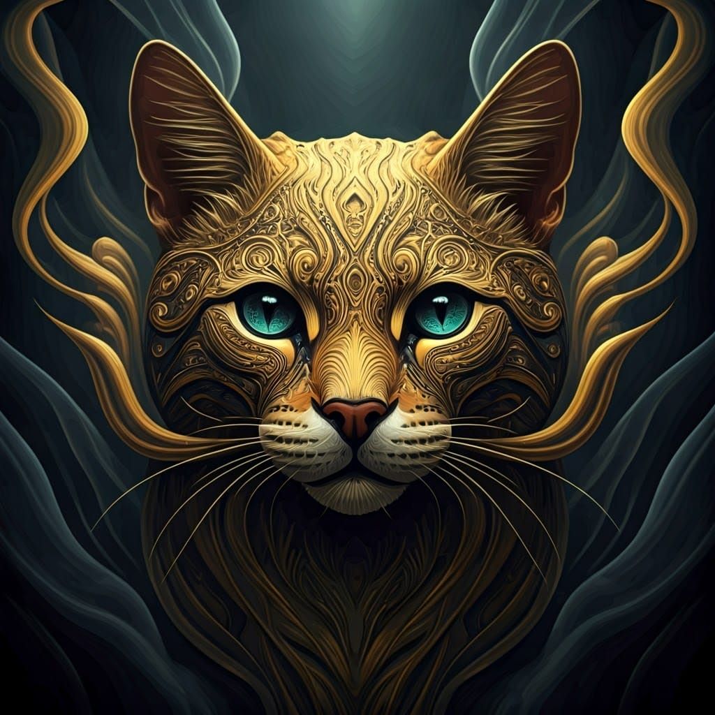 Majestic Cat Fractal in Dark Fantasy Smoke