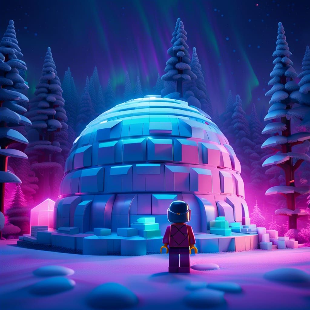 Lego Girl Gazing at Aurora Lights