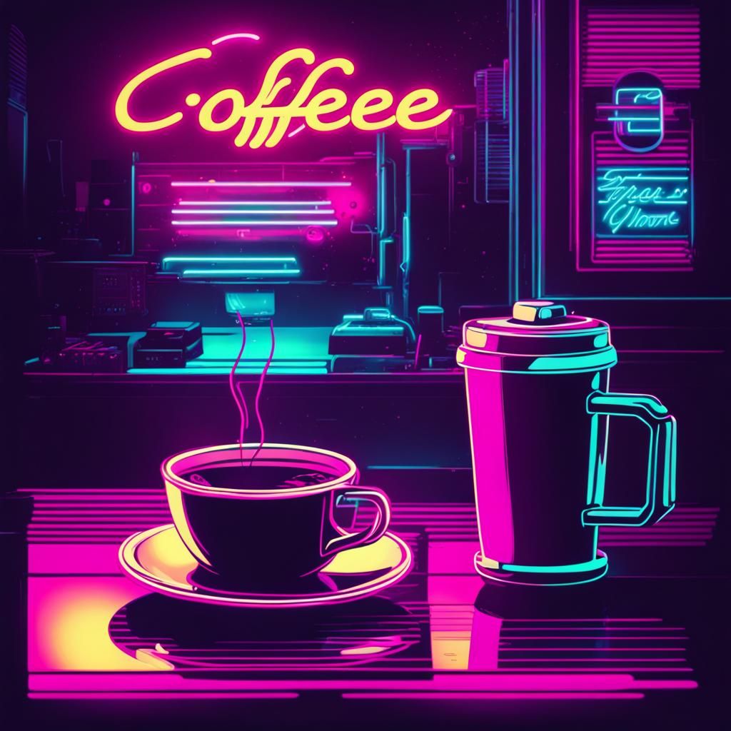 Coffee in Synthwave Neon Retro Style