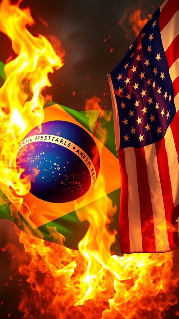 Fiery Battle of Flags: Digital Illustration