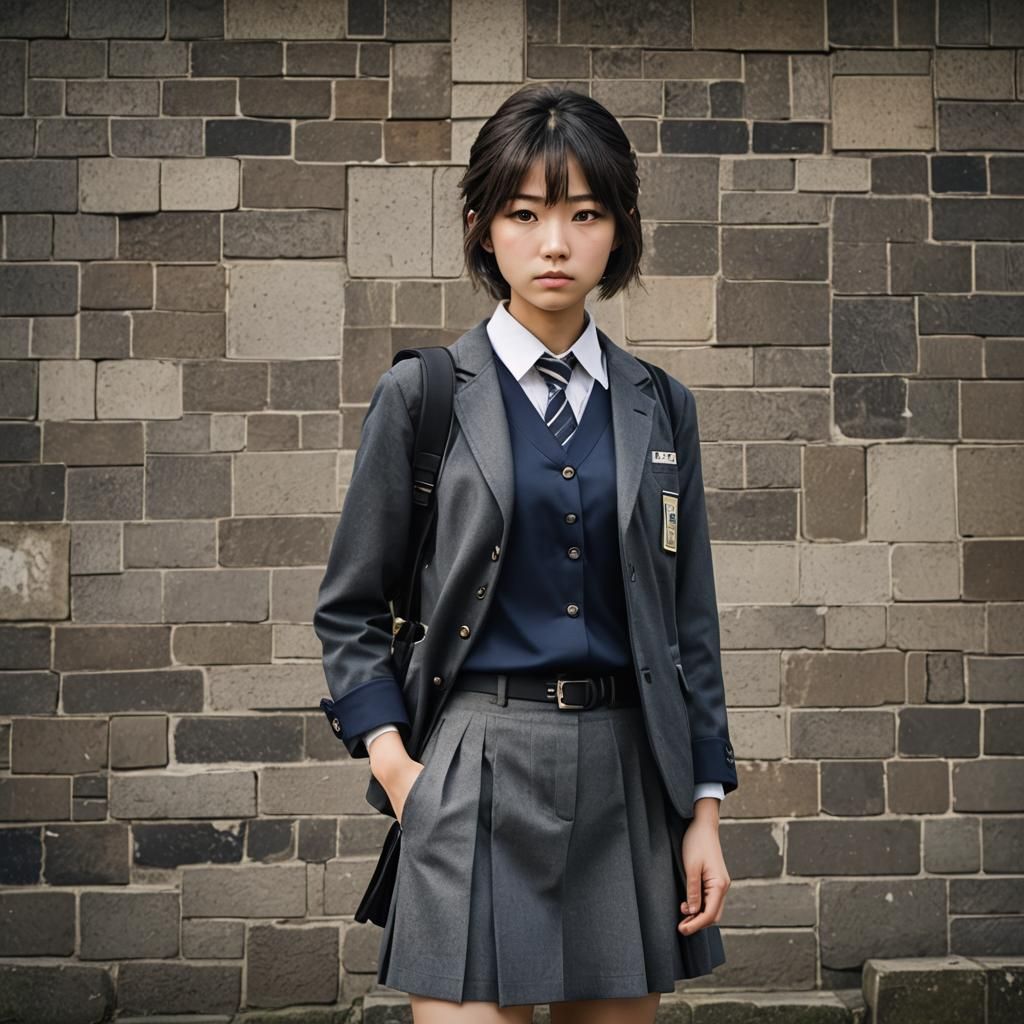 Hyperrealistic Tomboy Japanese Schoolgirl in Uniform